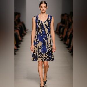 Mexx Blue and Black Abstract Midi Dress printed